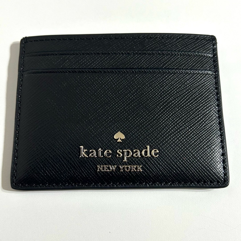 NWT‎ Kate Spade Black Leather Card Holder Wallet with Iconic Logo